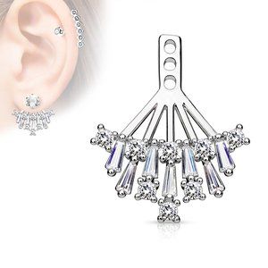 Princess Cut CZ and Round CZ Cluster Shield Earring Jacket